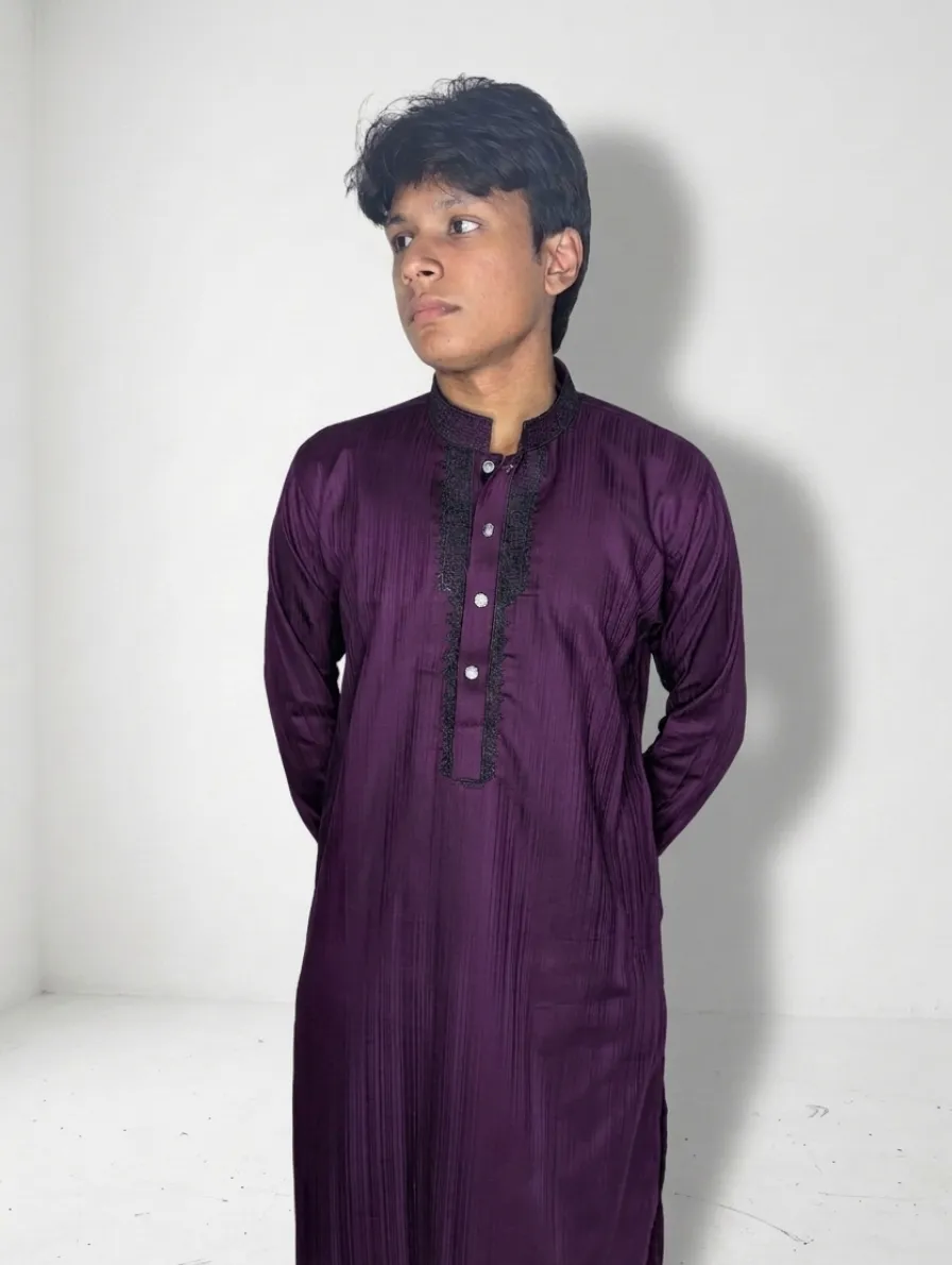2 Purple Embroidery premium Panjabi - Image 1