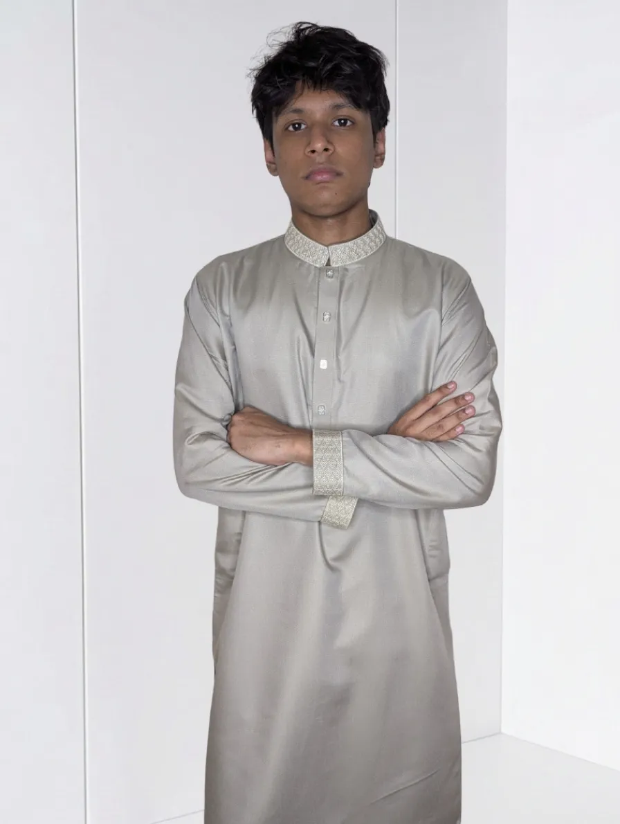 6 Luxury Light Grey Panjabi - Image 1